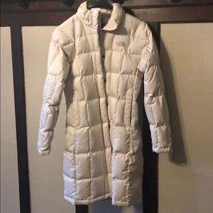 North Face white down puffer jacket